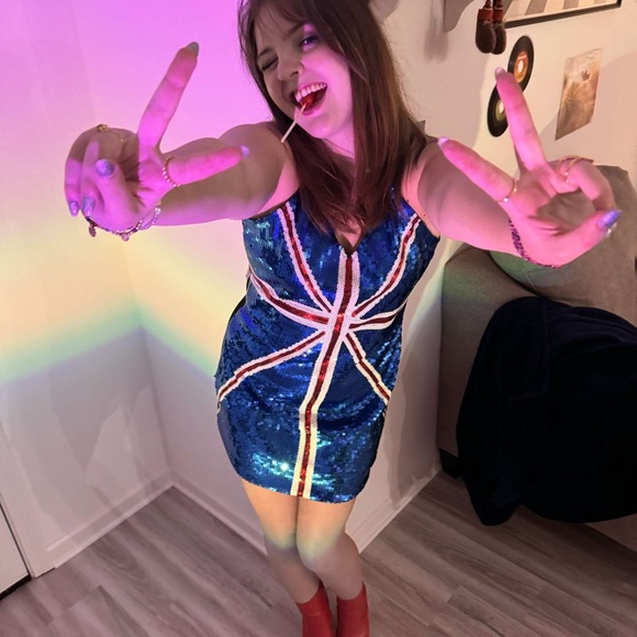 UK Flag British Costume Shine Sequin Dress Great Britain Union Jack - Picture 3 of 4